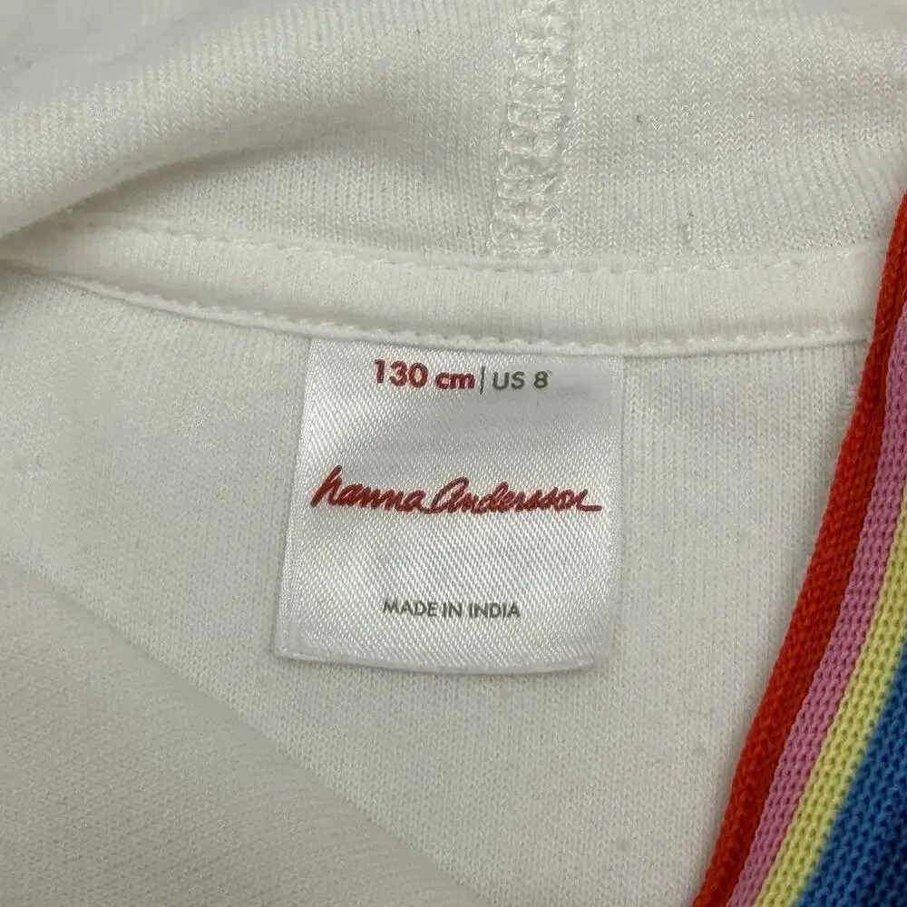 Hanna Andersson Hooded Terry Dress size 130 (8) White Rainbow Trim Swim Cover Up